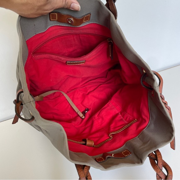 Dooney & Bourke Large Vinyl Oatmeal Tan Leather Braided Handle Shopper Tote Bag - Picture 6 of 7